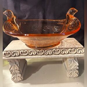 Antique, Fenton bird/dove handle bowl. Pink depression glass, circa 1930s